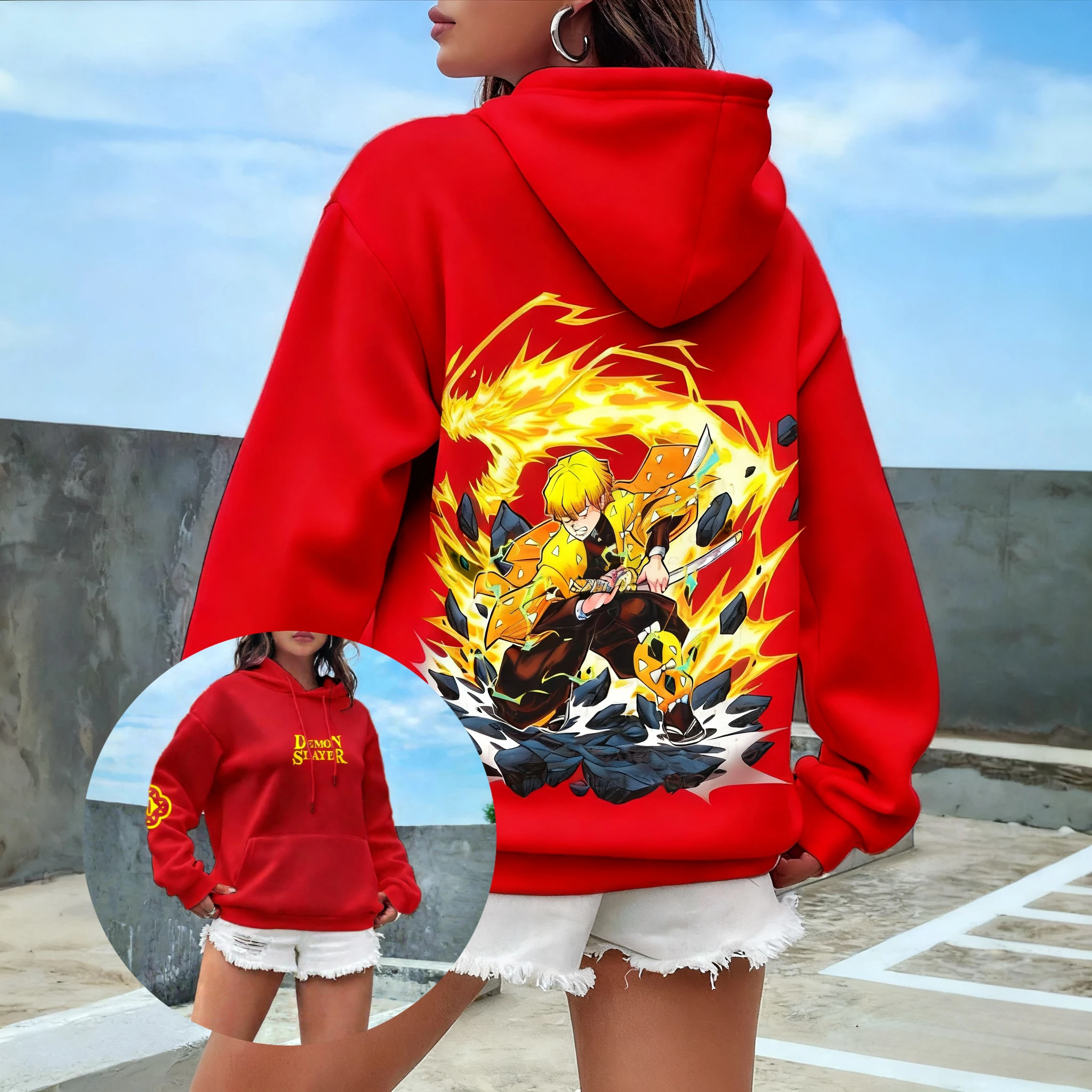 

Толстовка большого размера унисекс в стиле аниме «Убийца демонов» для мужчин и женщин, пуловер, толстовка с принтом японской манги, осенне-зимние топы Y2k, уличная одежда