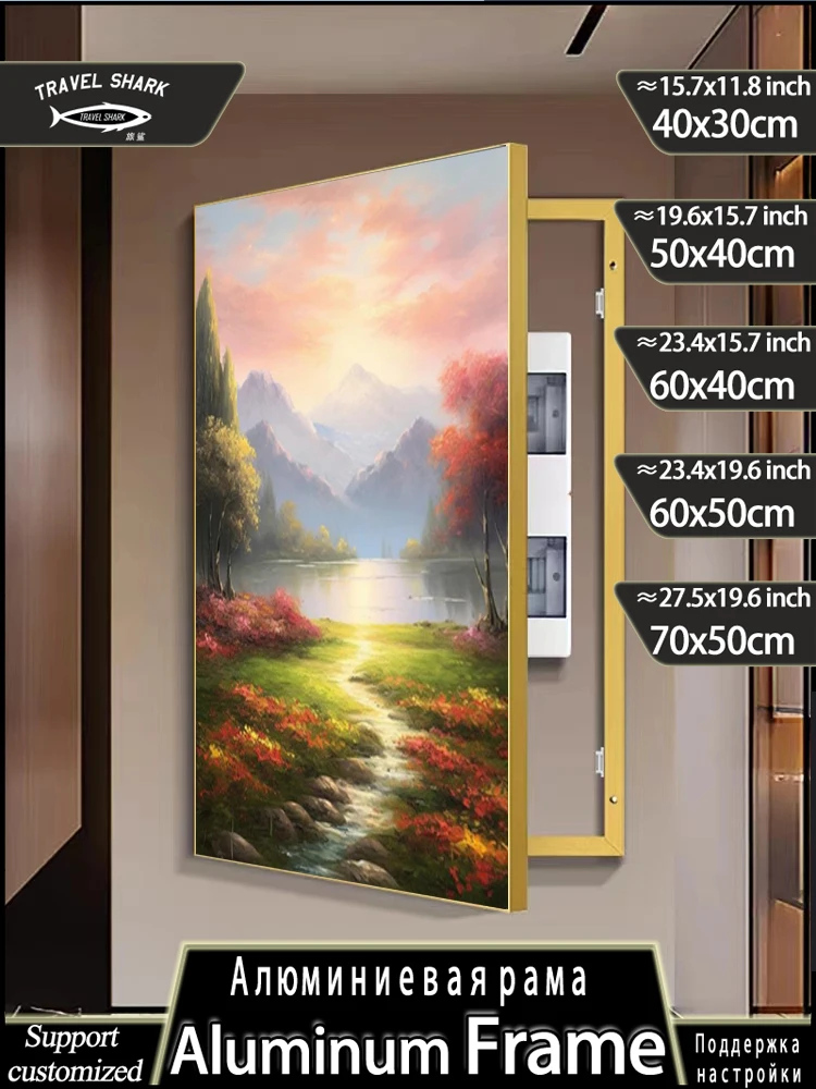 Fashionable Modern Landscape Electric Meter Box Mural Decoration Poster Indoor Hanging Decoration with Metal Frame Punching Free
