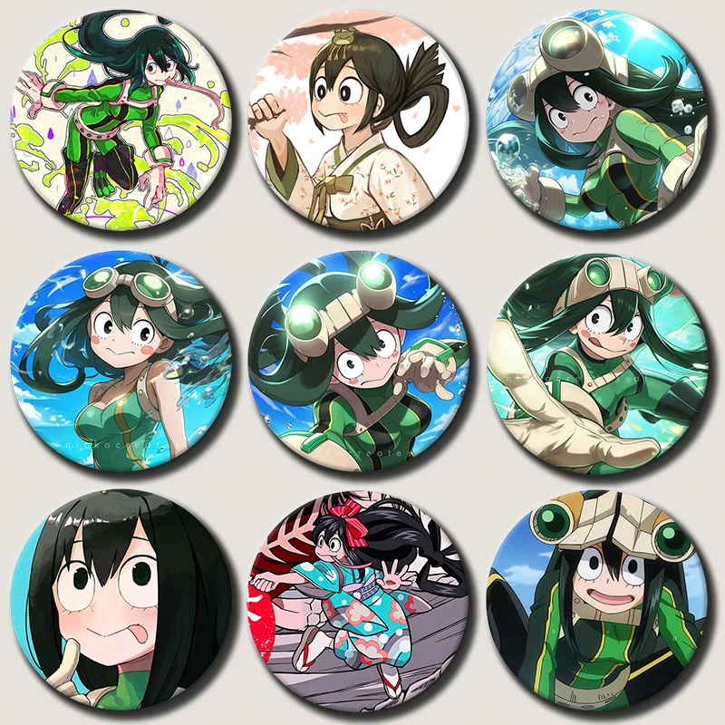 

58mm Anime Character Tsuyu Asui Soft Button Pin Hero Cartoon Brooch Creative Badge for Backpack Clothes Decoration Gift