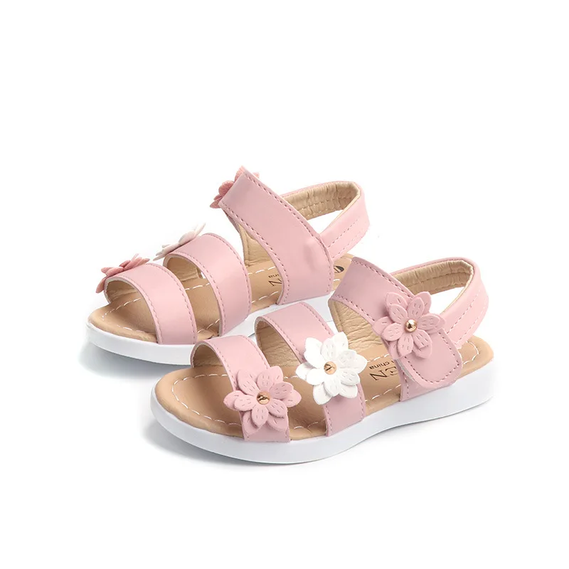 Sandali per bambini ragazze Platform Flats Princess Flower Kids Baby Summer Shoes 21-36 Beige Pink Soft Footwear Fashion