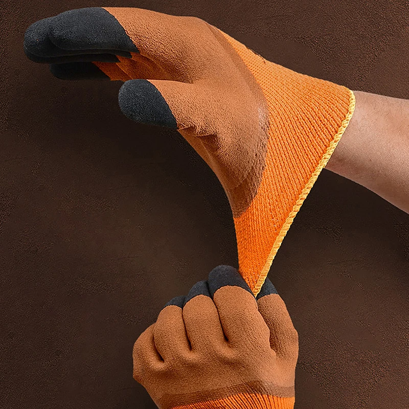 Anti-slip Velveted Tire Rubber Gloves, Perfect for Winter Construction Labor