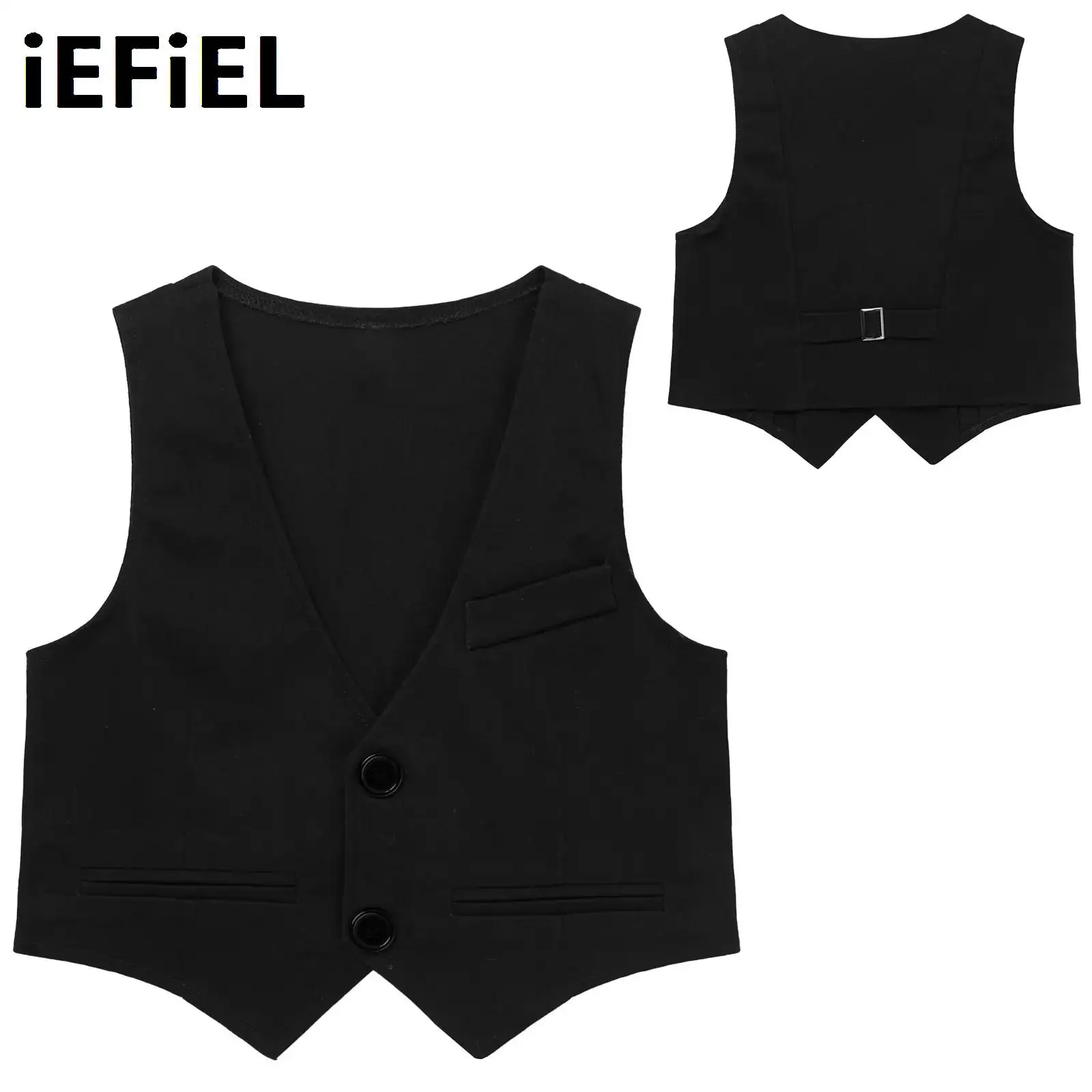 

Kids Boys Suit Vest Tops V Neck Single-Breasted Vest Waistcoat for Wedding Birthday Party