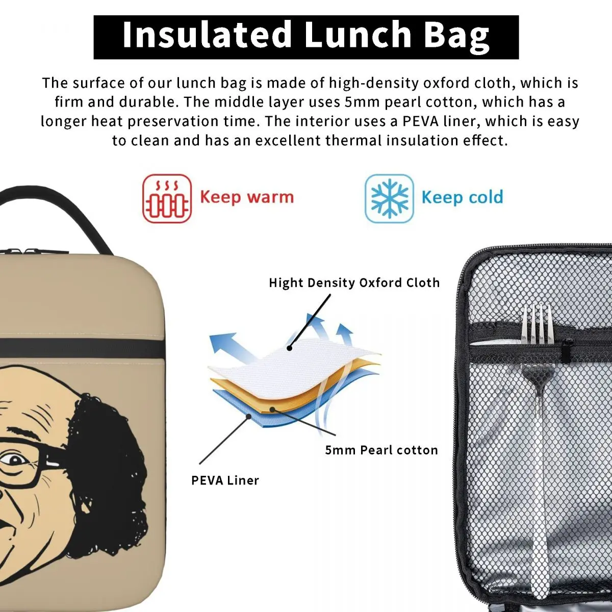 Danny Devito Insulated Lunch Bag for Women Children Portable Food Boxes Thermal Lunch Box Tote