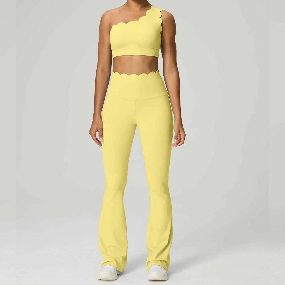 Women Yoga Set 2 Piece High Elastic Slim Fit High Waist Leggings Gym Tops Tummy Control Booty Lifting Workout Activewear