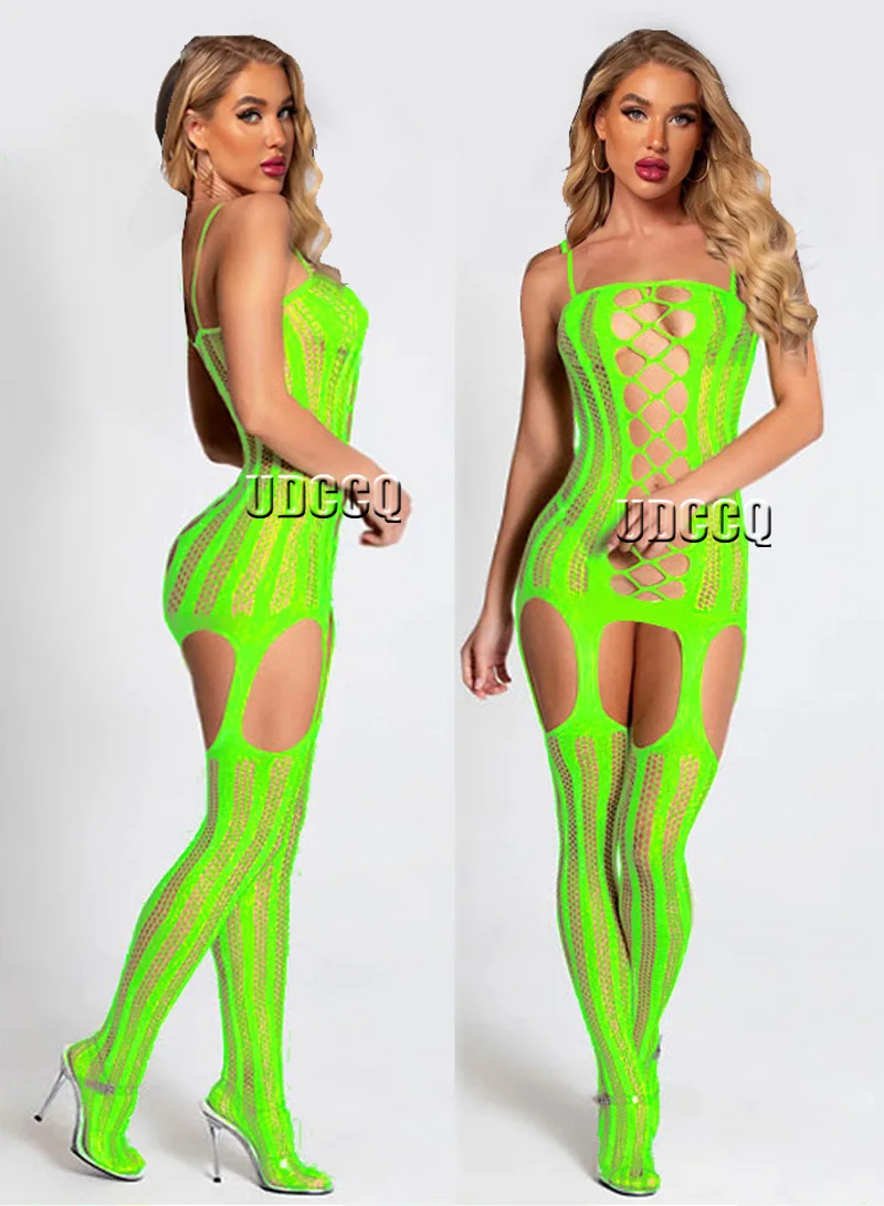 HOT Sexy crochet  fishnet bodysuit Cosplay Lingerie Babydoll dress Underwear Translucent Chemises garters Teddies Sleepwear Q501