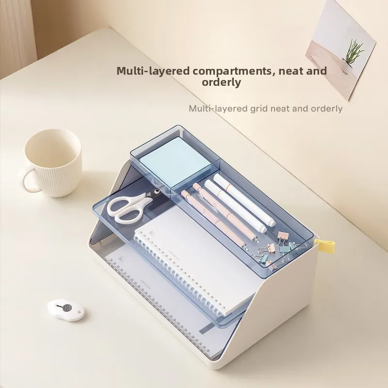 3 Tier Desktop File Organizer with Removable Pink PET Trays and Silicone Clips Divided Paper Sorter for Makeup or Office Use
