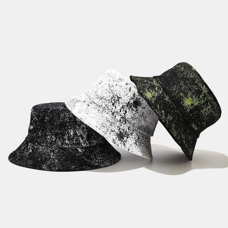Unisex Splash Print Bucket Hat, Vintage Washed Cotton Sun Cap for Streetwear