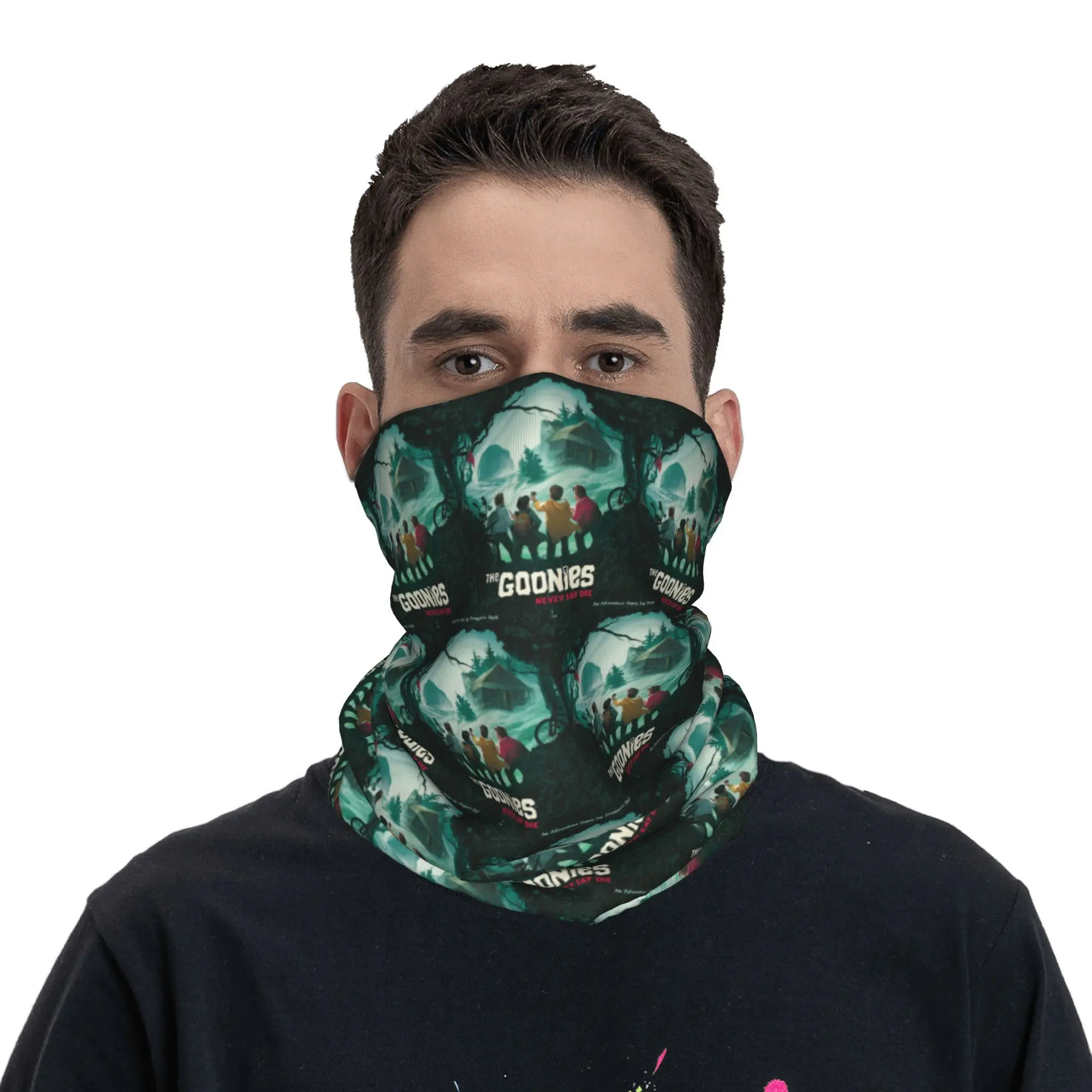 Goonies Never Say Die! Distressed Design Bandana Neck Cover Mask Scarf Warm Cycling Scarf Hiking Fishing Unisex Adult Washable