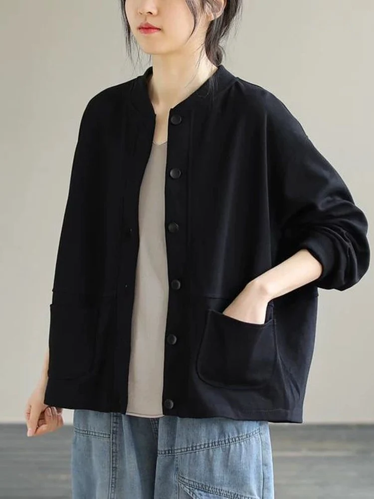 

Свободная женская бейсбольная куртка-кардиган, однотонная, оверсайз, 300 Pou, универсальная верхняя одежда, модная осенняя одежда