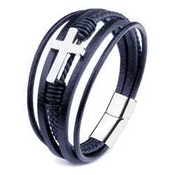 HNSP Cross Metal Leather Bracelet For Men Jewelry Accessories
