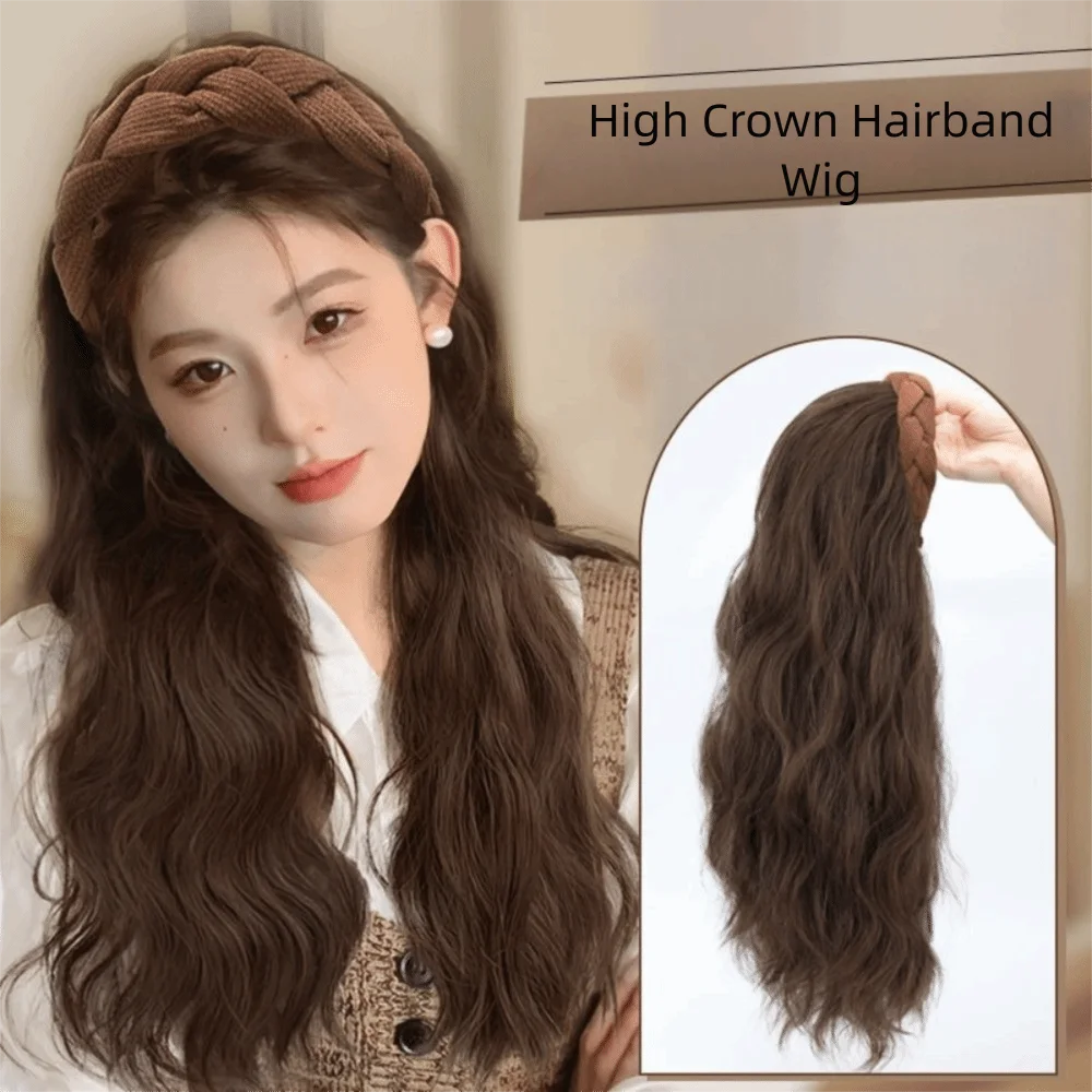 Cute Long Wavy Curly Headband Hair Extension U-Shape Hairpieces Synthetic Natural Fake Half Wig Women