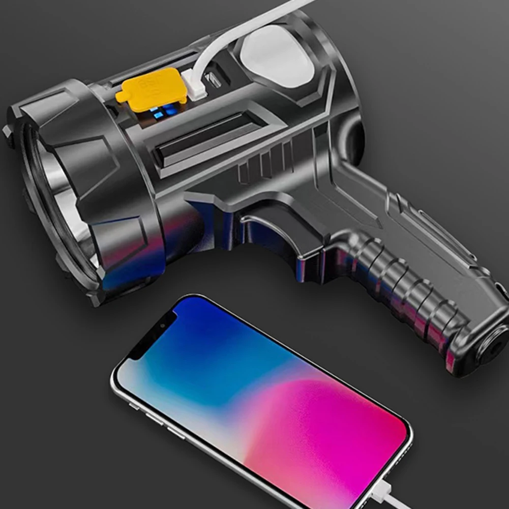 Latarka LED z filtrem, ładowanie USB-C, wodoodporna latarka kempingowa, bateria 1800mAh, czas pracy do 4-5 godzin, 6 trybów z wyświetlaczem mocy