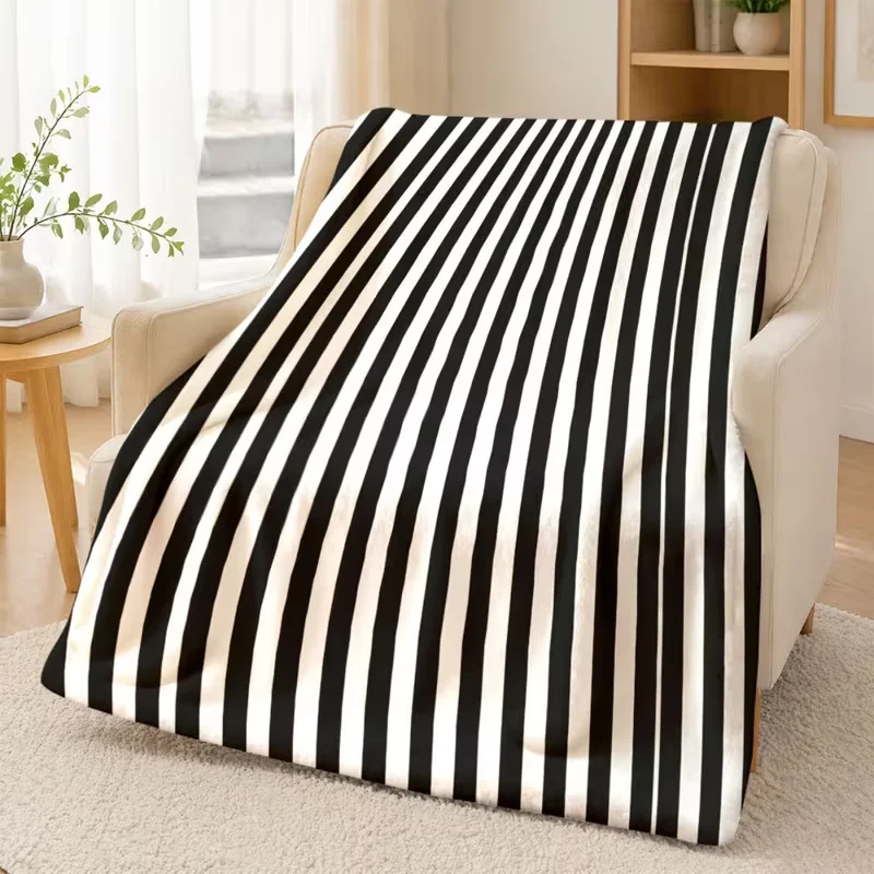 Black White Thin Vertical Striped Blanket Monochrome Linear Print Blanket Modern Ins Style Sofa Bed Minimalist Home Decor