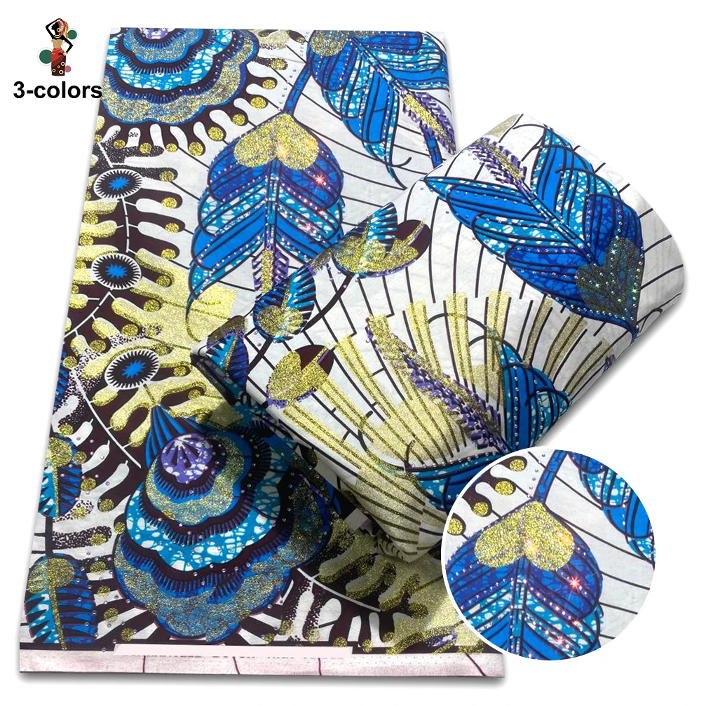 

Glitter Beading Golden Fabric Diamonds Cotton Prints Flash Gold Fabric With Stones African Wax Fabric High Quality Wedding Dress