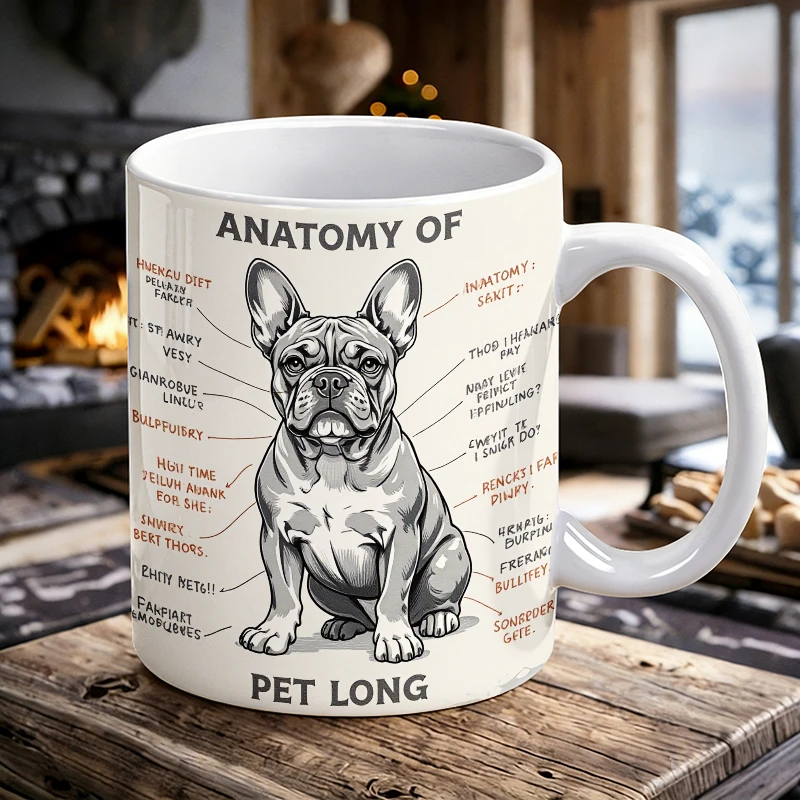 

French Bulldog Dog Anatomy Ceramic Coffee Mug, Funny Pet Diagram Tea Cup，Perfect Dog Lover Gift for Pet Owners Mug