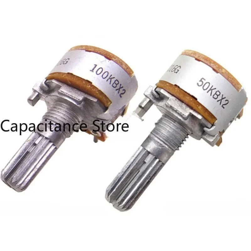 

5PCS Potentiometer RK16 B50K B100K Dual 6-pin 20mm Spline Volume Amplifier