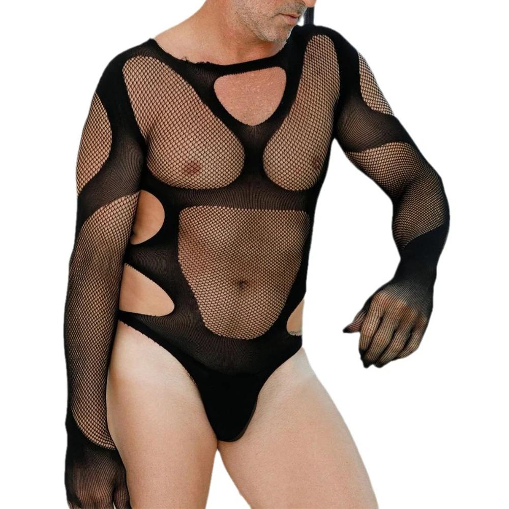 

Men Sissy Bodystocking Sexy Mesh Fishnet Lingerie Bodysuit See Through Underwear Jumpsuit Open Butt Erotic Leotard