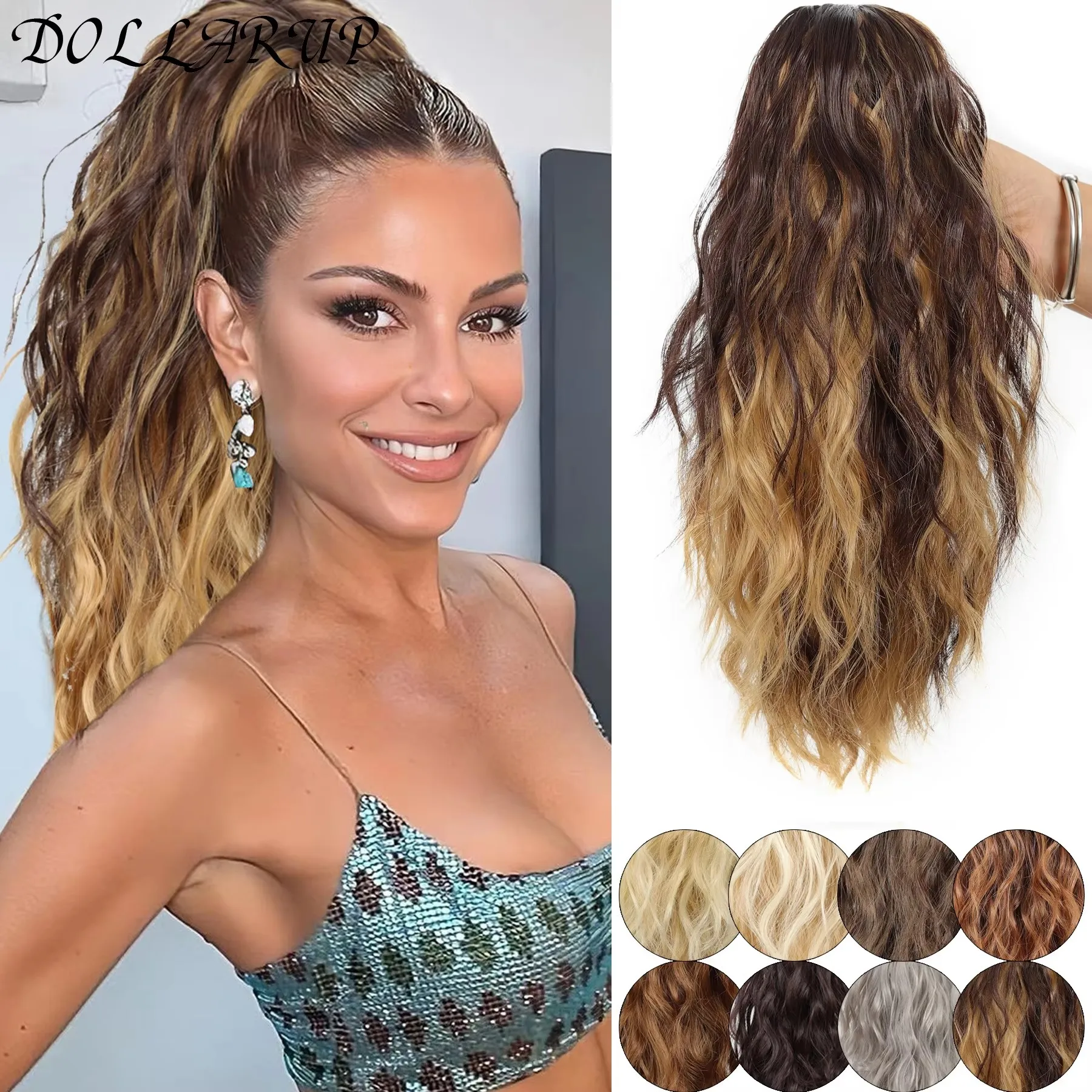 

JKL Curly Hair Ponytail 14 Inch Claw Drawstring Ponytail Fake Hair Pieces Bleach Blonde High Pony Tails Hair Extensions