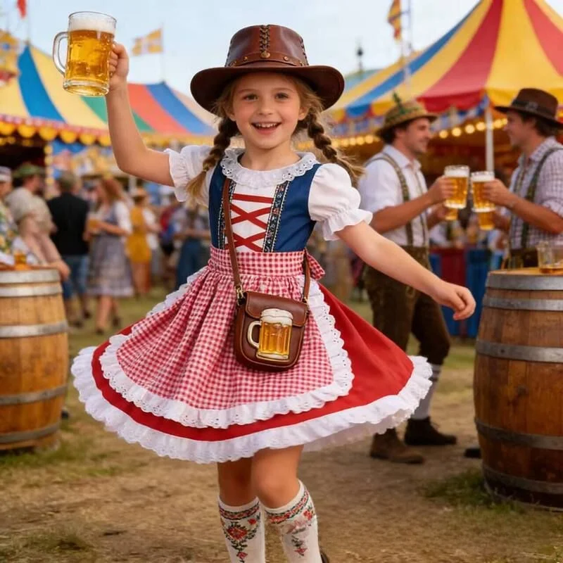 

Pink Retro Halloween Costume Tight Girls Dress Bavarian Munich Beer Festival Outfit Six One Children's Day Traditional Chines...