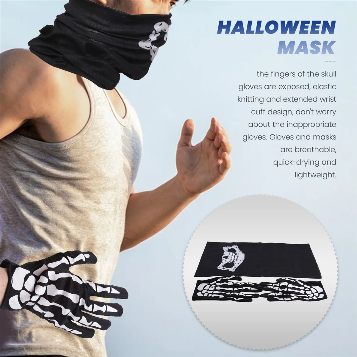 Halloween-Maske beängstigend Schädel Kinn Maske Skelett Geist Handschuhe für Aufführungen, Partys, verkleiden, Festivals (3 teile/los)