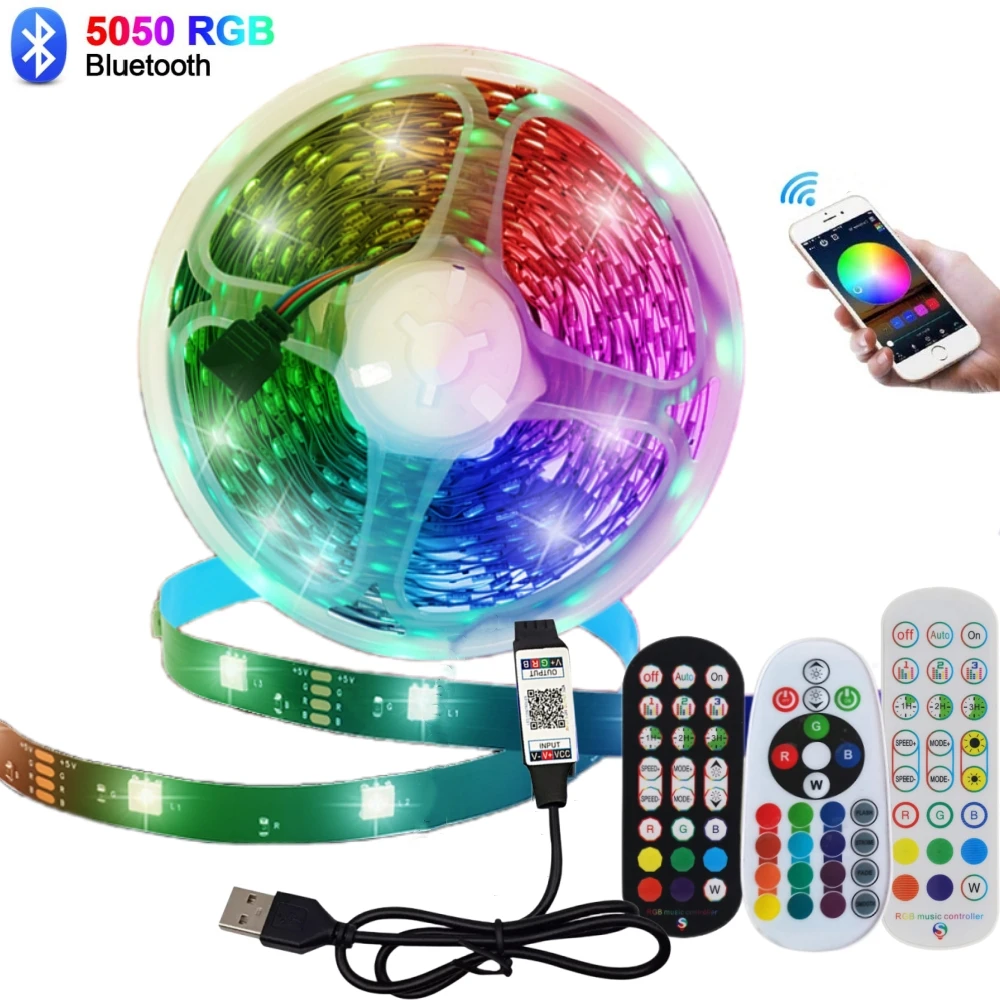 USB Remote Control 5050 RGB LED Strip Light 30LEDs/M Smart WIFI Bluetooth APP Tape Diode Flexible Ribbon 5M 10M 20M TV BackLight