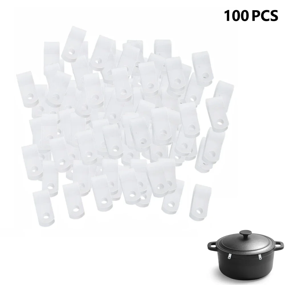 100Pcs Plastic Dutch Oven Lid Stacking Storage Display Protector Clips Plastic Bumpers 21x9.5mm White Home Storage