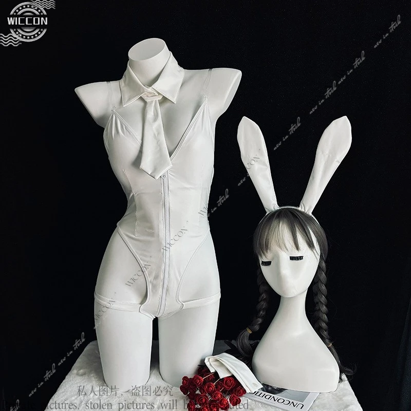 

Bunny Patent Leather Suit Sexy Cute Uniform Cosplay Costume White Suit Woman Disguise Oneesan Dating Outfit Halloween Party