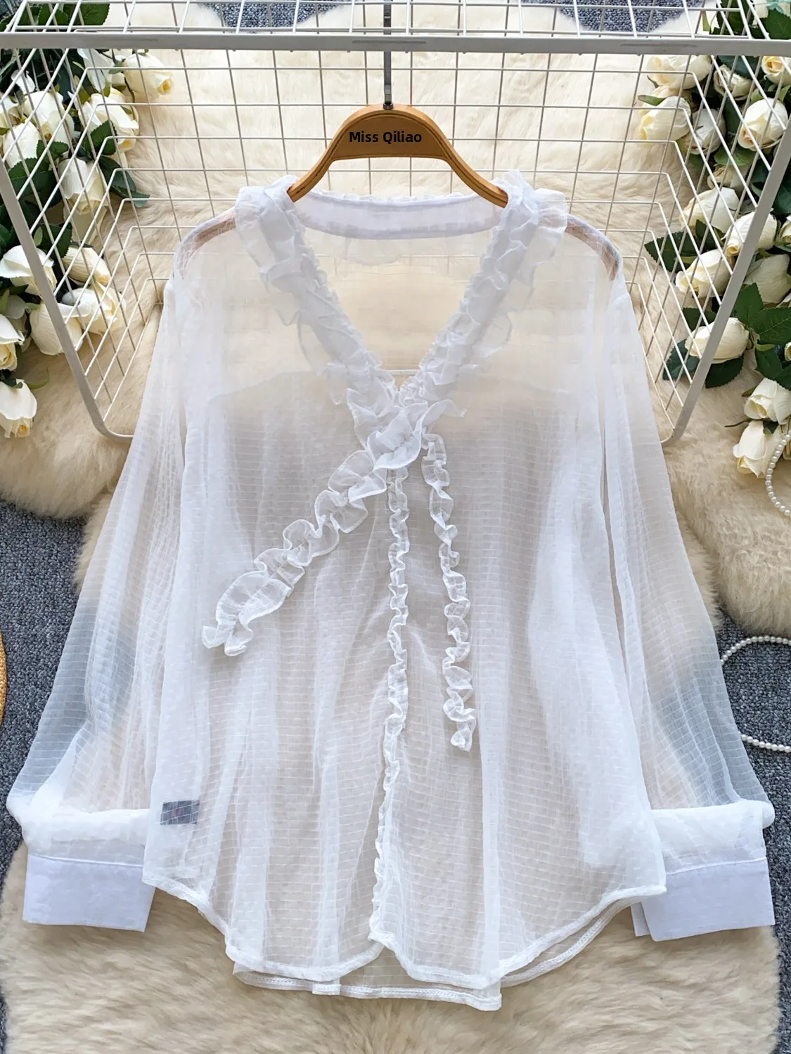 

Fall Faion Women's Loose Fit Long Sve V-Ne irts Thin Casual Sle Polyester Fiber Skin-Friendly Breathable Commute Wind