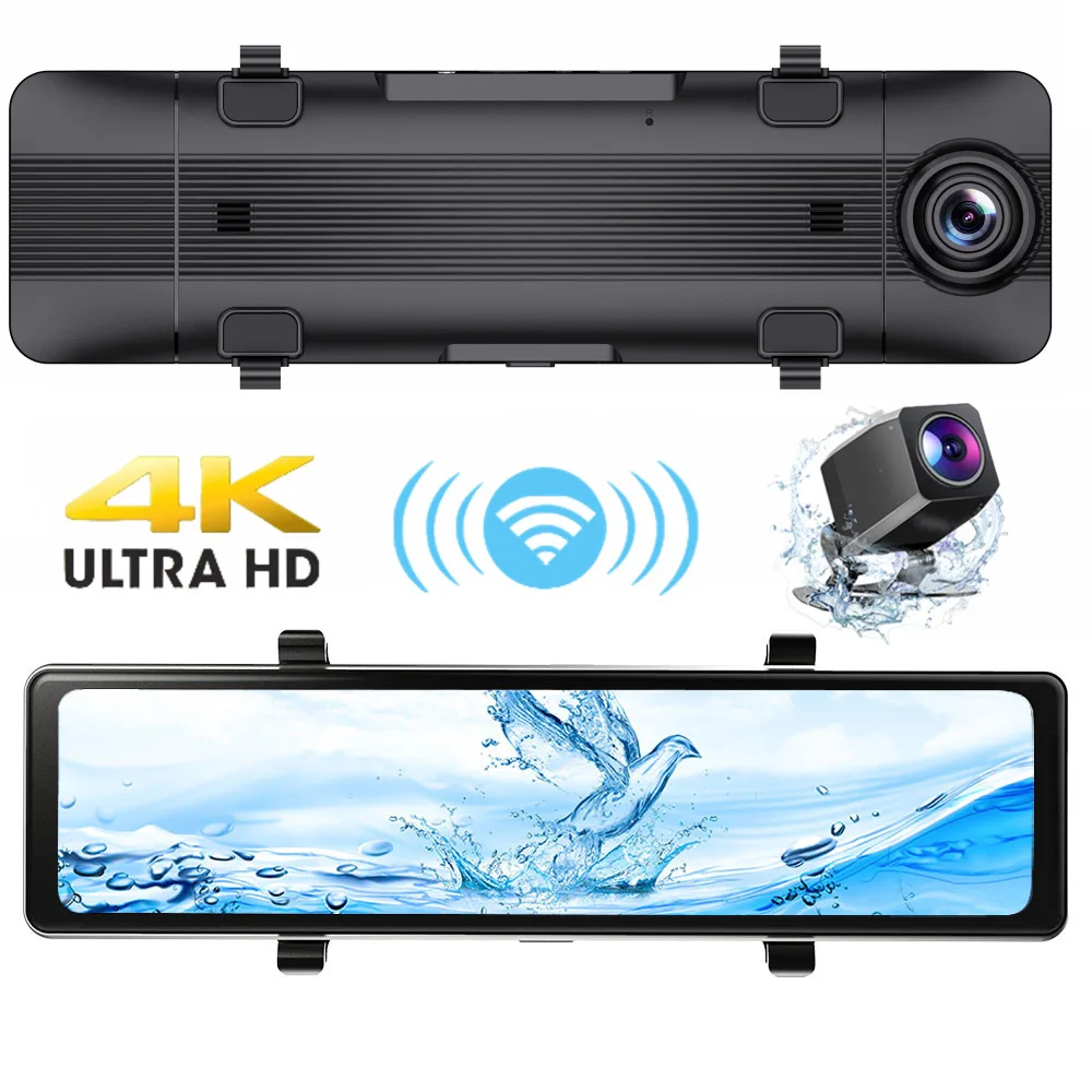 Dashcam per specchietto retrovisore per auto Carplay da 12 pollici 4K HD con telecamera per retromarcia e display touchscreen