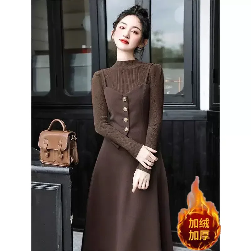 Velvet Dress French High-End Fake Two Piece Dress Plus Size 4XL Autumn/winter Chubby Sister Fashionable Temperament Versatile