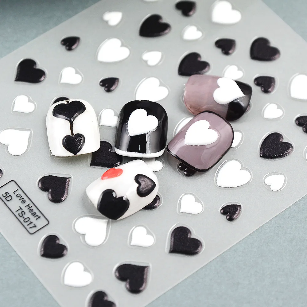 

Black White Love Heart Cute 3D Self Adhesive Nail Art Decorations Stickers Laser Silver Rose Gold Manicure Decals Wholesale
