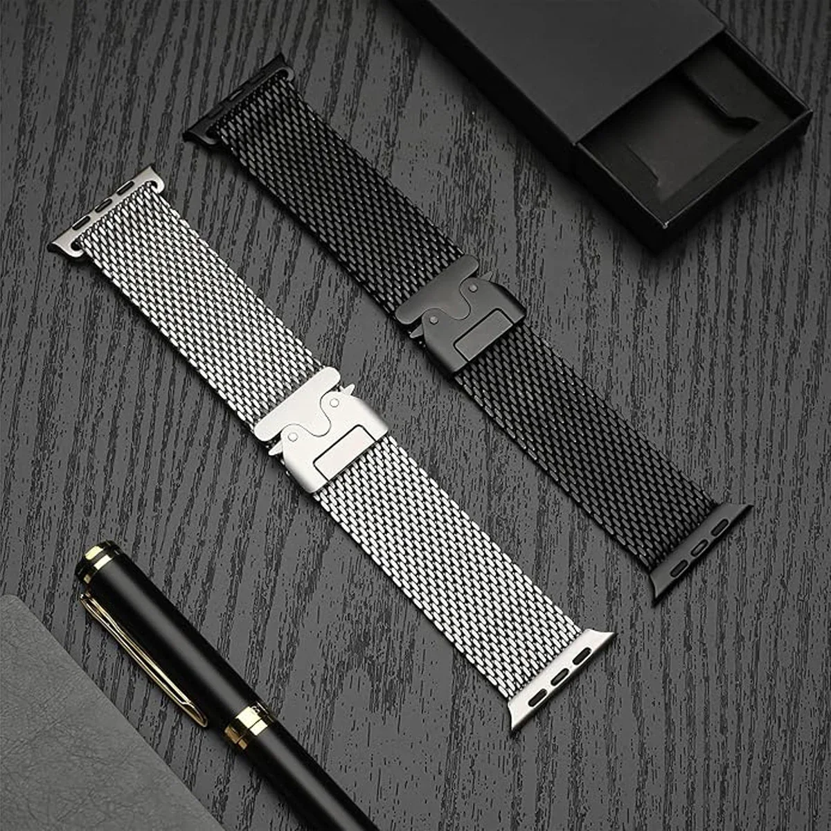Titanium Milanese loop for Apple Watch Ultra 2 Series 10 9 8 7 Natural Black band mesh strap for iWatch parachute buckle