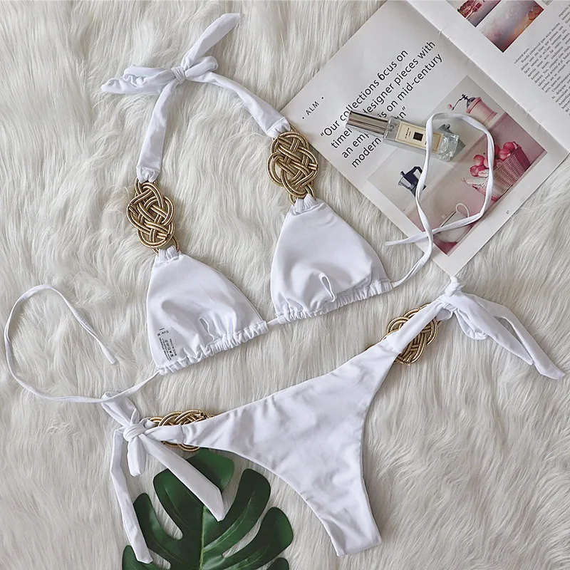 Para Praia Gợi Cảm 2023 Tay Dệt Kim Bikini Đẩy Lên Đồ Bơi Nữ Brasil Đồ Bơi Bikini Dây Biquini Hai Mảnh Áo Tắm