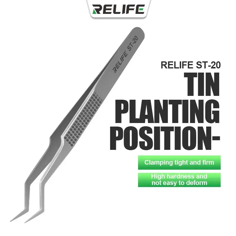 RELIFE-Chip Posicionamento Pinças, High Precision Linha Voadora, Super Hard Tweezer para solda e Chip IC, Micro-Reparação, ST-20