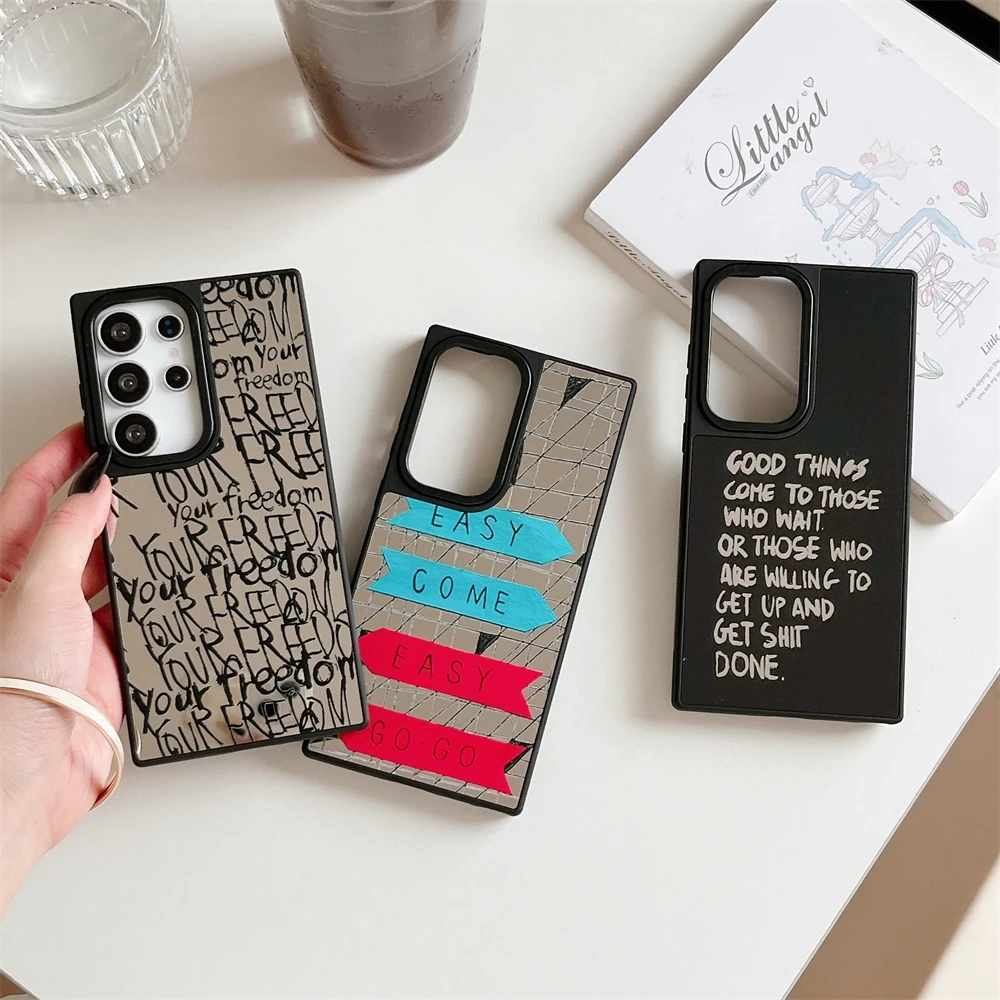 

For Samsung S25 S24 S23 Ultra Checkerboard Letters Phone Case Galaxy S23 S24 S25 Plus Hard Back Shockproof Mirror Case