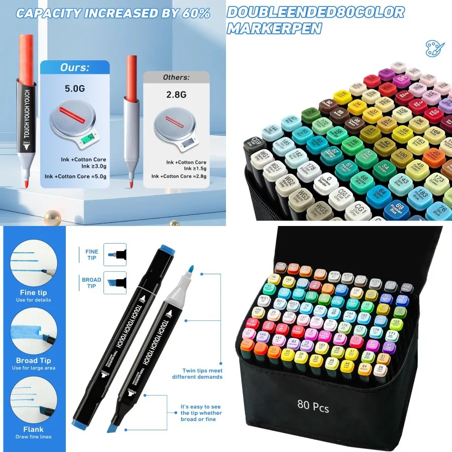 

80 Colors Alcohol-Based Markers for Creative Drawing and Painting: Dual-Tip Design Ideal for Adults Students and Art Enthusiast