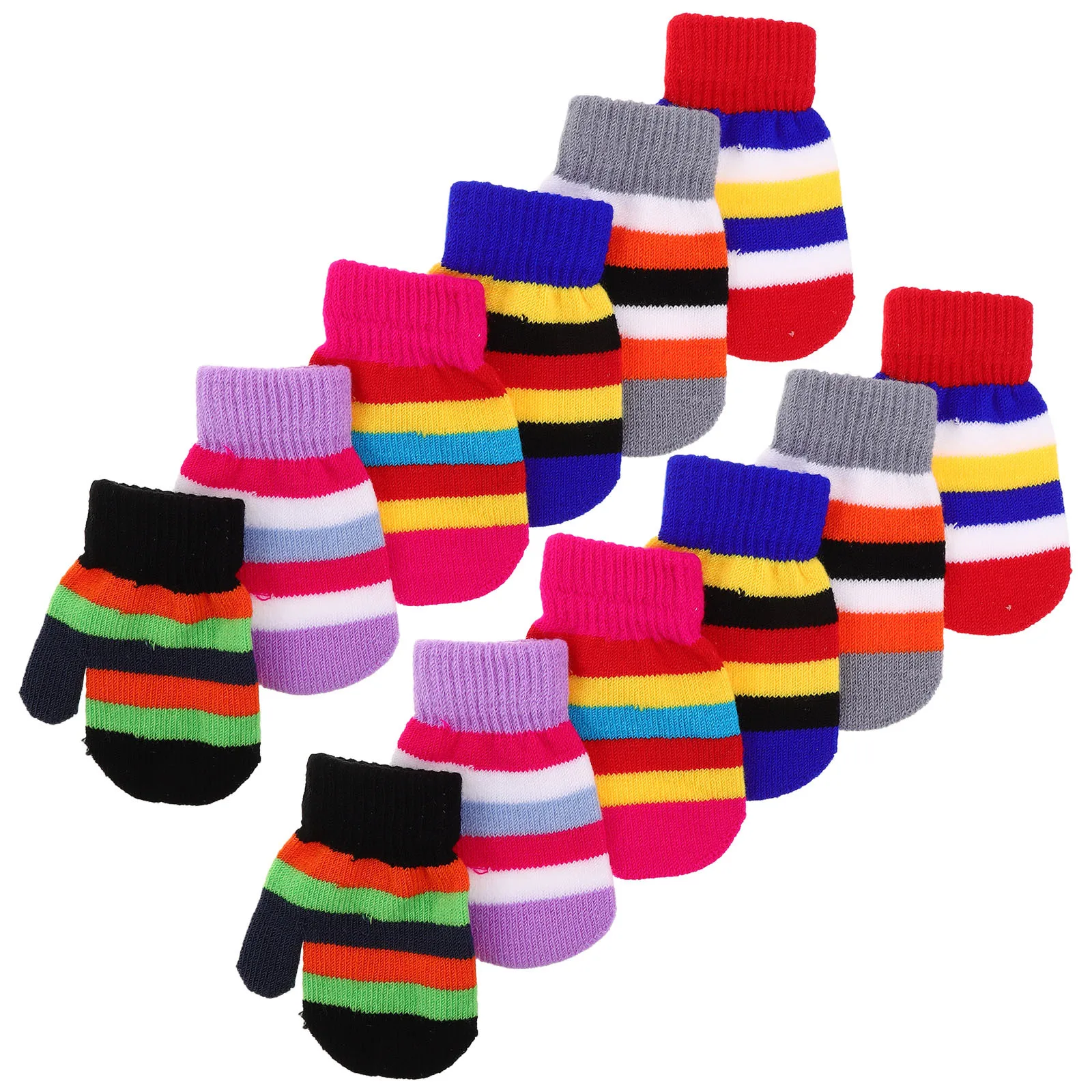 

6Pairs Colorful Toddler Knit Gloves Full Fingers Stretchy Warm Winter Mittens Kids Unisex Cold Weather Outdoor Gloves