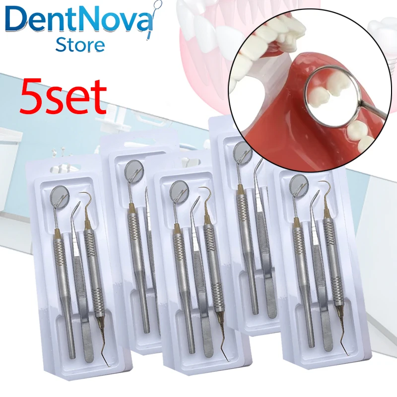 

1/5set Dental Mouth Mirror Probe Tweezer Handle Curve Probe Tweezer Stainless Steel Dentist Lab Instruments