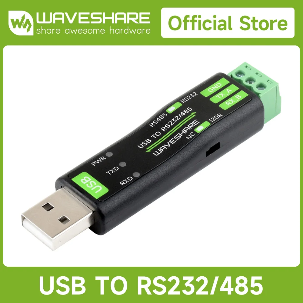 Waveshare USB to RS232/485 Serial Converter, Onboard Original FT232RNL Chip, Multiple devices applicable, Multi-OS compatible