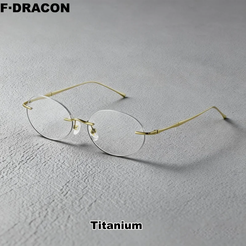 

F·DRACON Ultra Light Oval Frameless Glasses Frame Retro Anti Blue Light Men's And Women's Glasses Frame High-quality Frame 6320