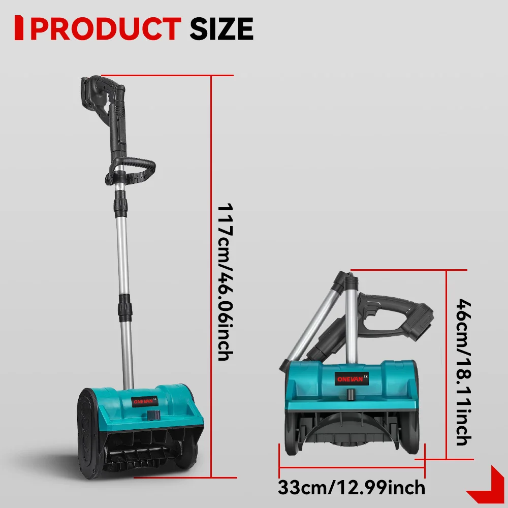 ONEVAN 3000W Bürstenloser Elektrischer Schneepflug, Kabelloser Handgehaltener Hof- und Straßenreiniger, Schneebeseitigungsgerät für Makita 18V Akku – Detail 5