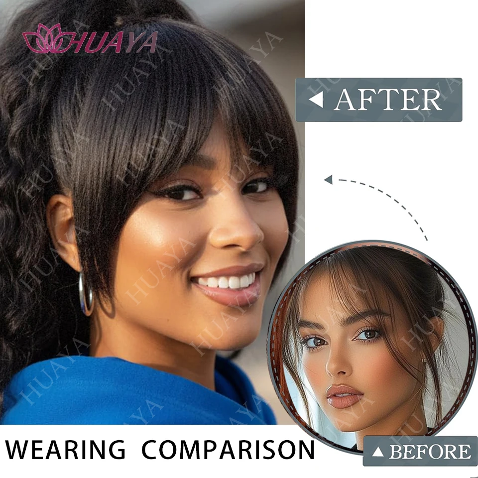 Frangia Fermaglio per capelli in parrucche sintetiche naturali spesse Frangia completa Frangia dritta con aste per accessori per capelli da donna