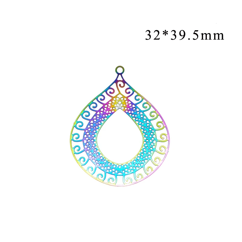 6pcs/lot Fashion Earring Pendants Rainbow Color Gradient Stainless Steel Hollow Out Charms For Jewelry Making Craft