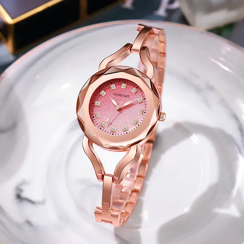 Rose Gold Quartz Watch Bracelet Jewelry Gradient Dial Women Fashion Korean Quartz Bracelet Couple Gift Ladies Wristwatches Clock