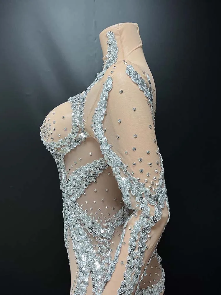 Alta qualidade strass lantejoulas sexy vestido de malha elástica 2025 nova moda roupas femininas personalizadas