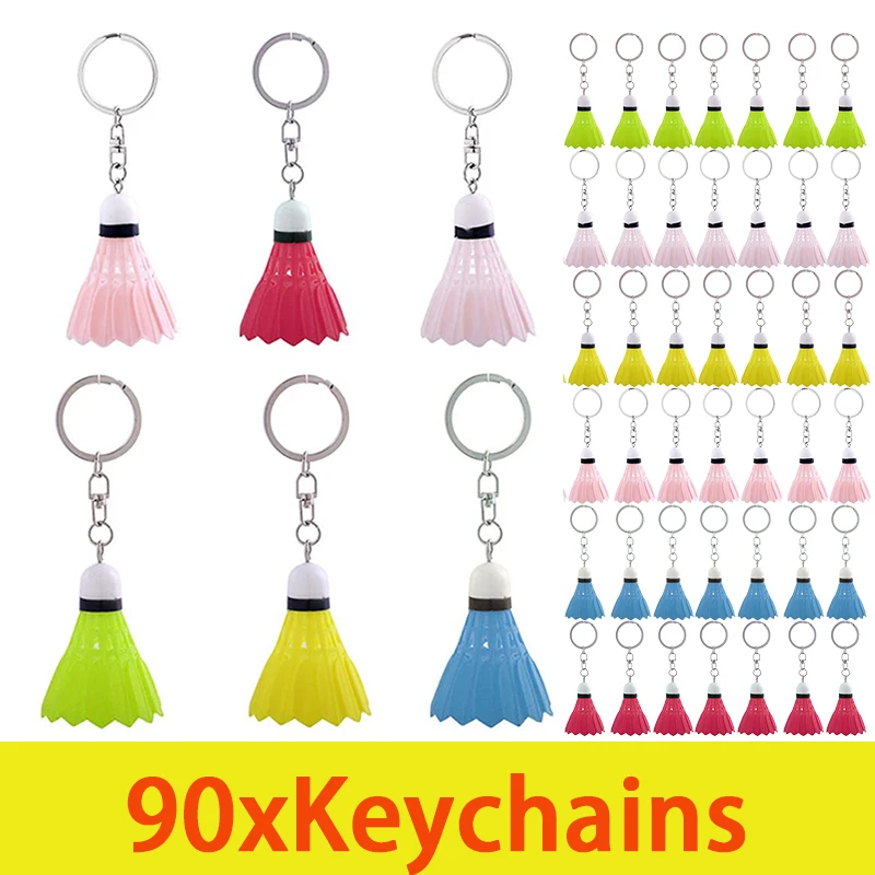 90Pcs 3D Simulation Mini Badminton Keychain Bag Hanging Ornament Keyrings PVC Colorful Car Key Holder Jewelry Club Gifts