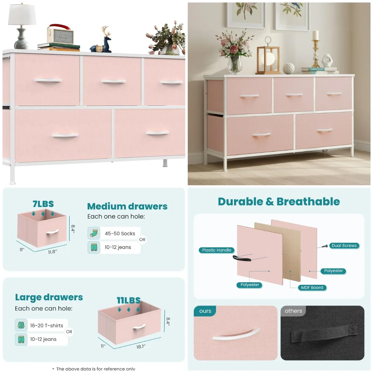 

Bedroom Dresser with 5 Drawers, Fabric Storage Chest, Organizer for Closet, Living Room, Hallway – Classic Black