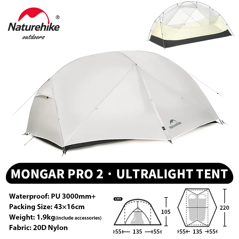 Naturehike Mongar Pro UL Campingtent 20D Nylon 1 2 3 personen Toeristische wandeltent Regenbestendig outdoor bergbeklimmen Zonnescherm