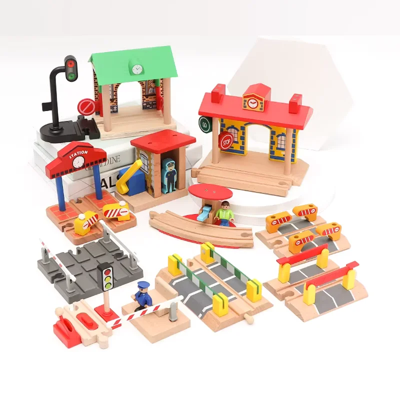 

Wooden Track Scene Accessories Logging Camp Ferris Wheel Gas Station Compatible with all Brands Wooden Train Track Toys