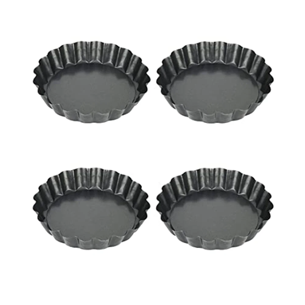 

4 Pcs Muffin Baking Cups Pie Tray Pan Non-stick Pizza Round Carbon Steel Material Roasting